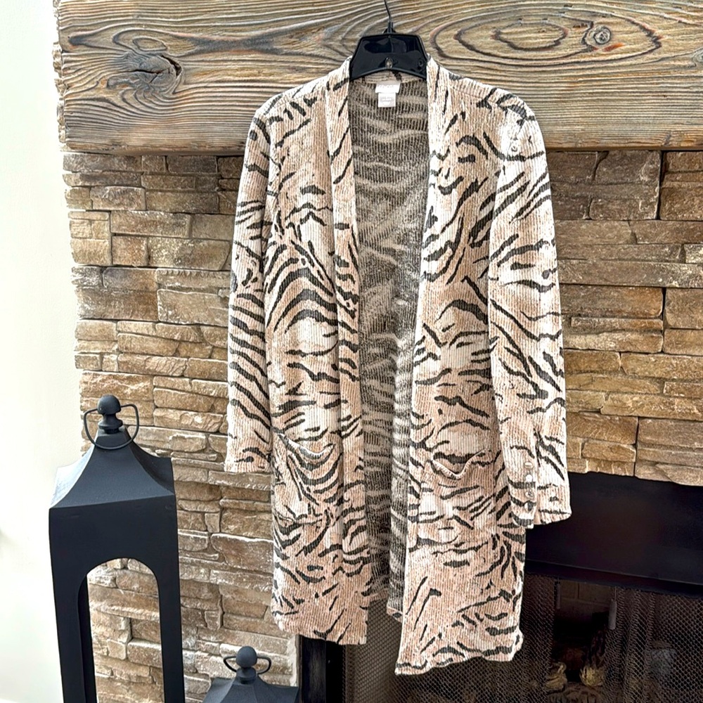 Chicos cardigan animal print long M